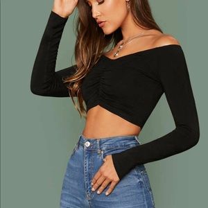 Shein ruched off the shoulder crop top